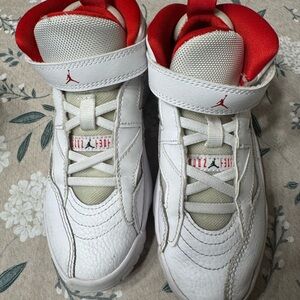 Adidas White and Red High-Top Sneakers with Velcro Strap